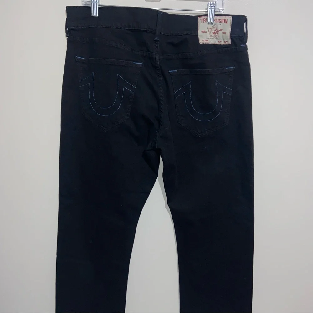 True Religion Jeans Mens 36X34 Ricky Relaxed Straight Denim Black Blue Stitching
